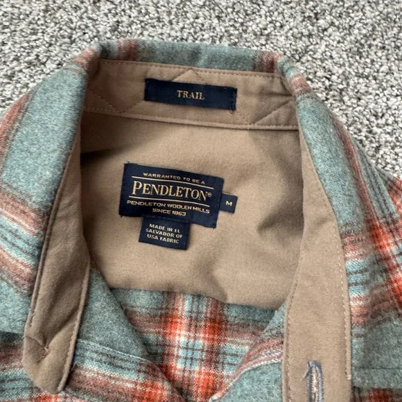 Pendleton Trail Gray and Brown Plaid Shirt with Elbow Patches men’s medium - Picture 2 of 3